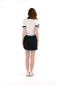 Knit Polo with Striped Hem White/Navy/Green
