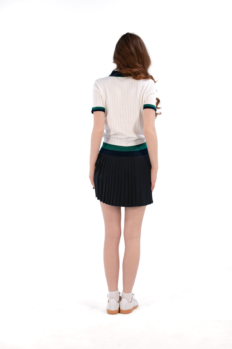 Knit Polo with Striped Hem White/Navy/Green