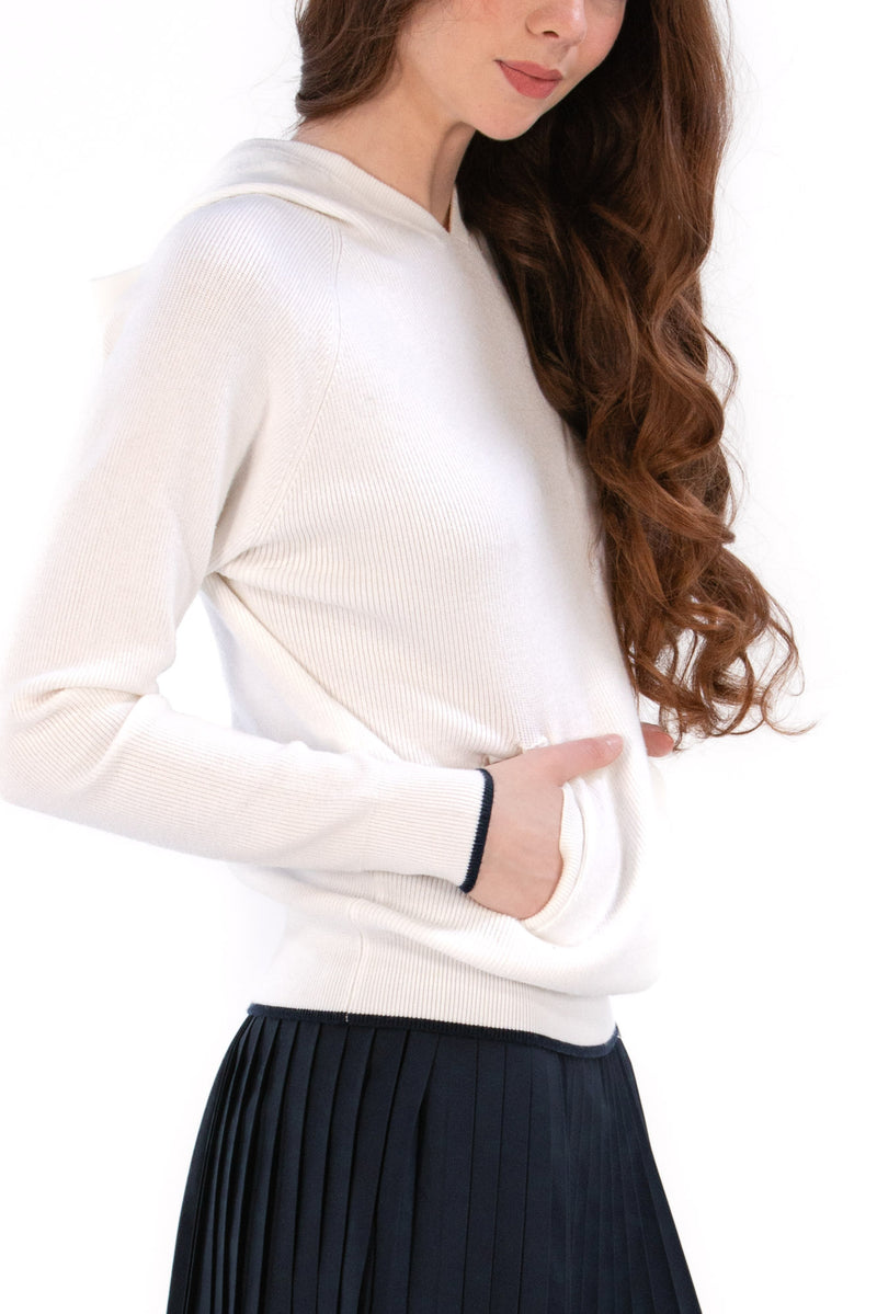 Sweater Knit Hoodie w/ Contrast Tipping