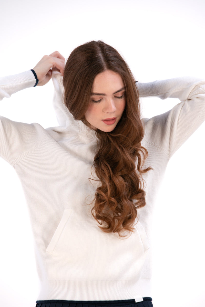 Sweater Knit Hoodie w/ Contrast Tipping
