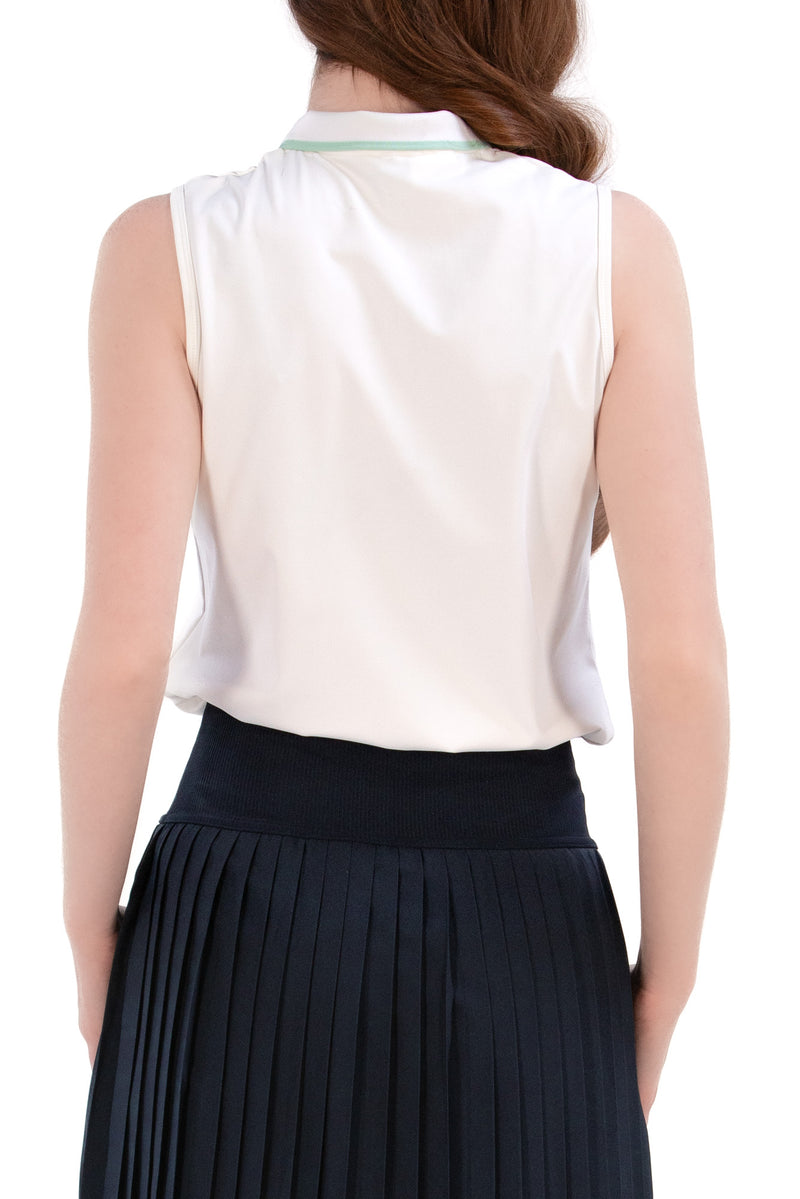 White/Green Sleeveless Zip Front Polo