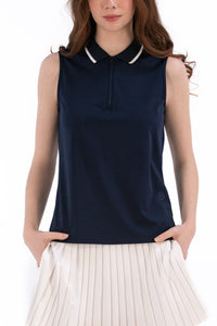 Navy/White Sleeveless Zip Front Polo