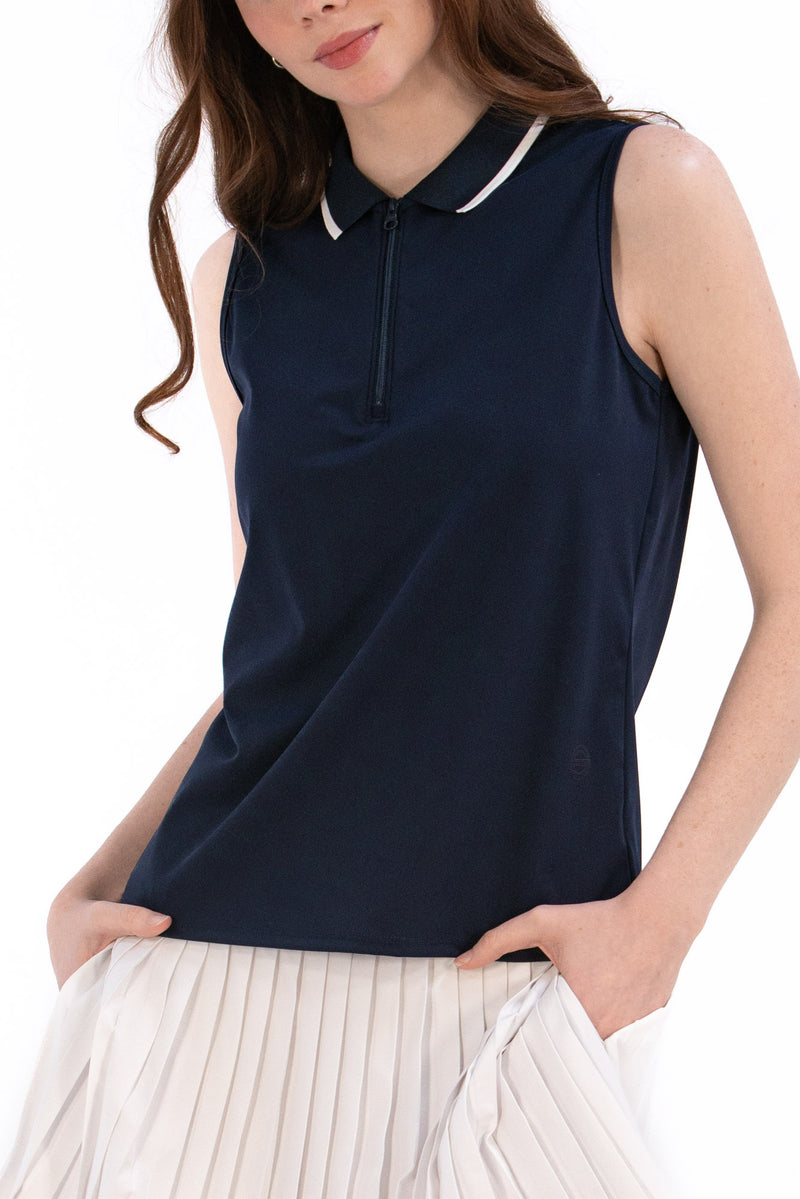 Navy/White Sleeveless Zip Front Polo