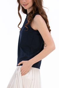 Navy/White Sleeveless Zip Front Polo