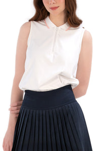 White/Pink Sleeveless Zip Front Polo