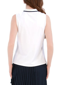 White/Navy Sleeveless Zip Front Polo