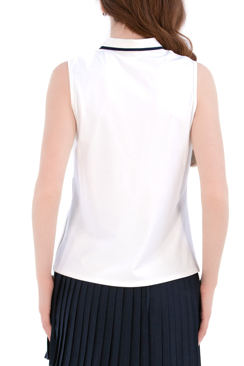 White/Navy Sleeveless Zip Front Polo