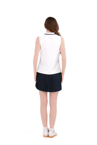 White/Navy Sleeveless Zip Front Polo