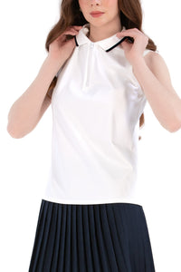 White/Navy Sleeveless Zip Front Polo