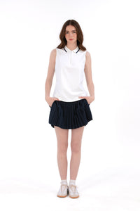 White/Navy Sleeveless Zip Front Polo