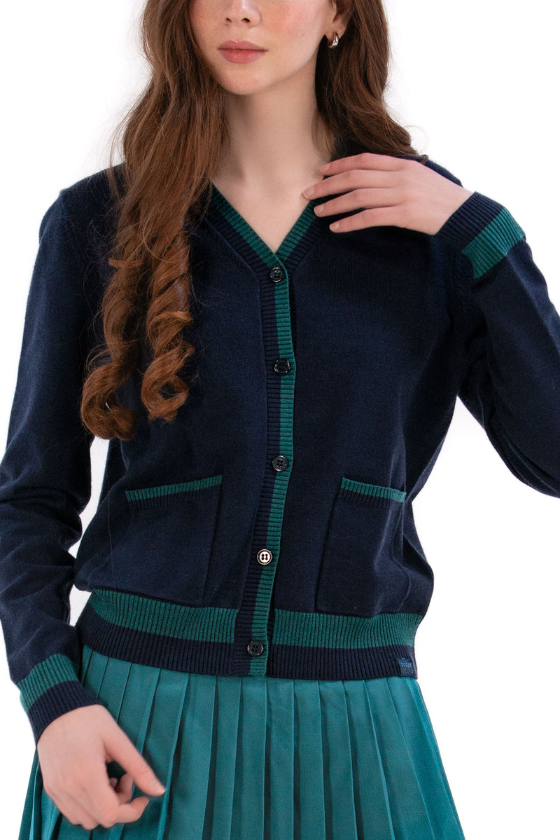 Women's Golf Cardigan Navy/Green Trim