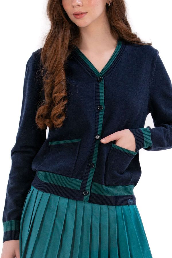Women's Golf Cardigan Navy/Green Trim