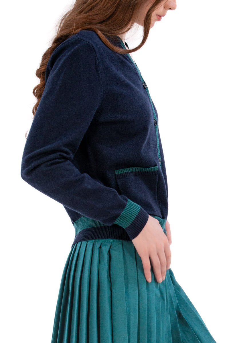 Women's Golf Cardigan Navy/Green Trim