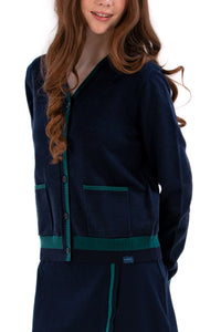 Women's Golf Cardigan Navy/Green Trim