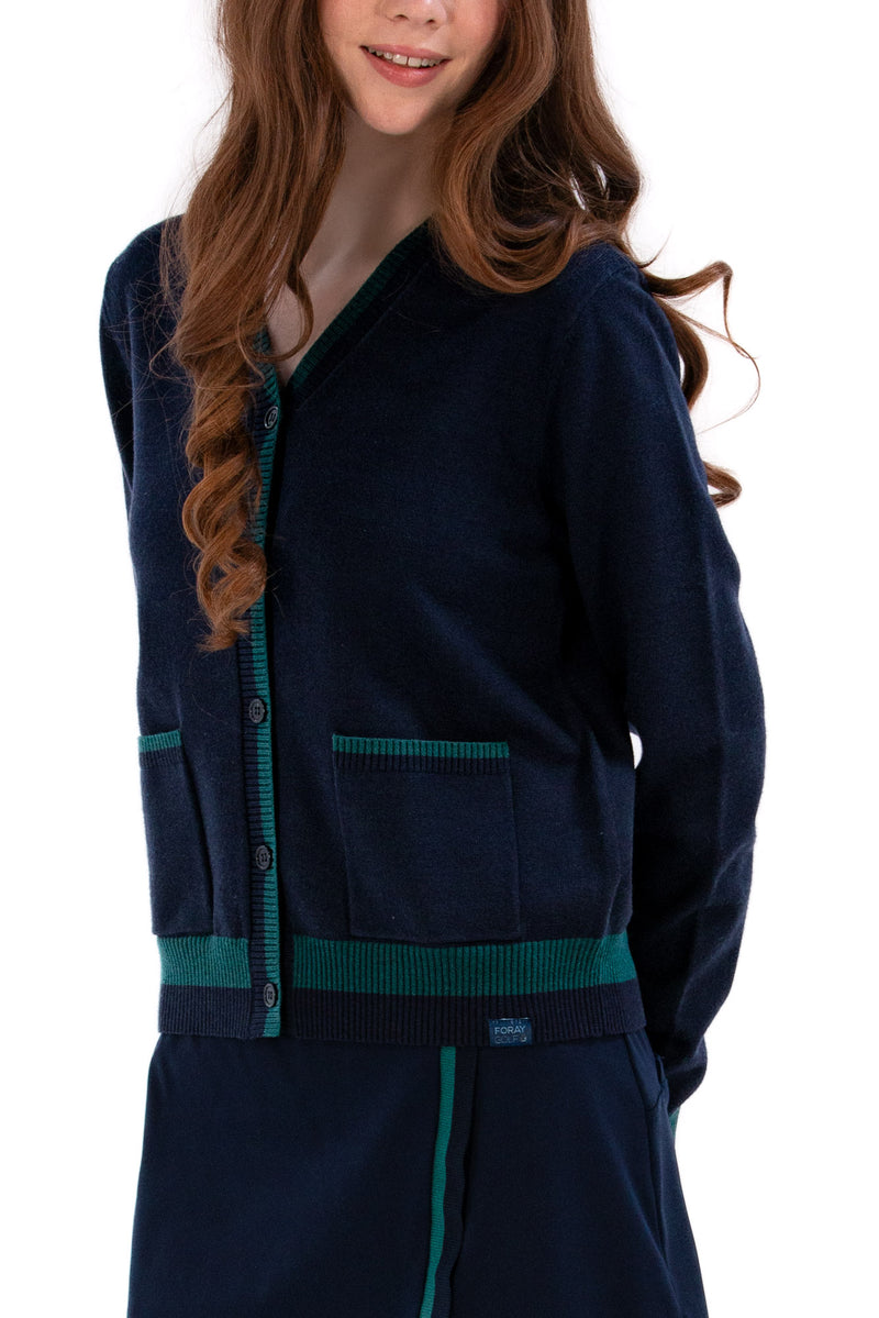 Women's Golf Cardigan Navy/Green Trim