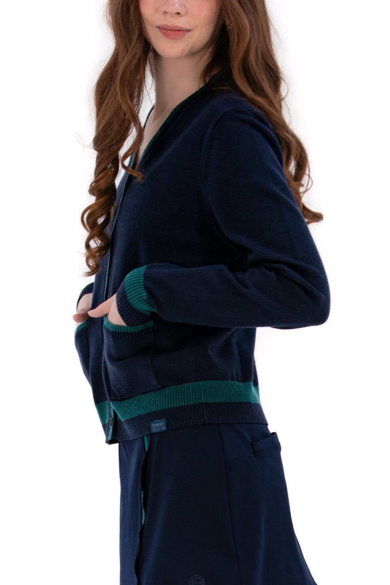 Women's Golf Cardigan Navy/Green Trim