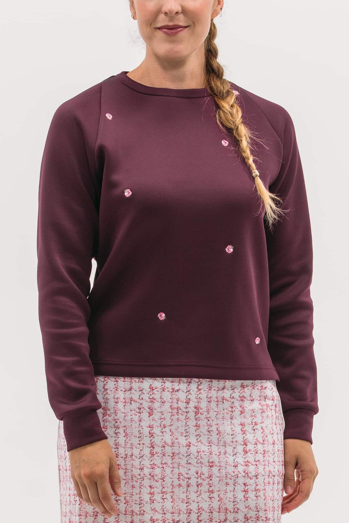 Floral Scuba Sweatshirt FG-0727-WINE-XS