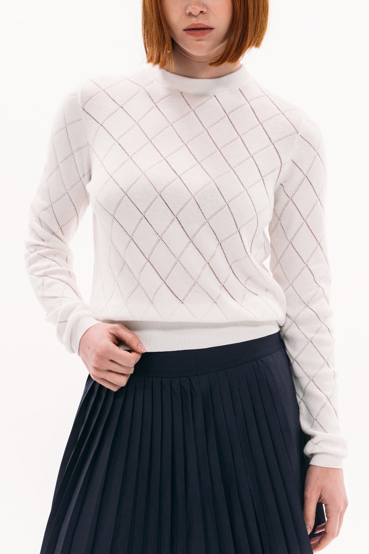 Pointelle LS Sweater FG-0733-WHT-XS