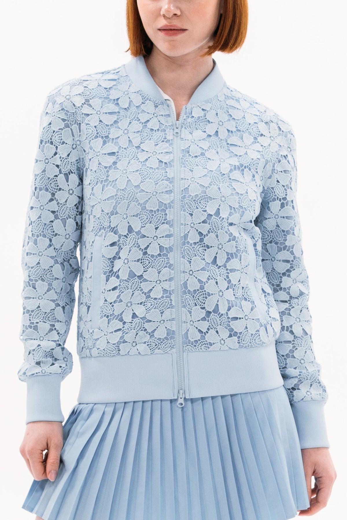 Guipure Lace Bomber FG-0812-LTBLU-XS