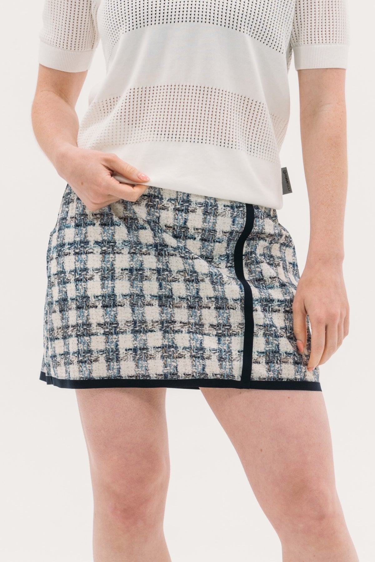 Boucle Check Faux Wrap Skirt