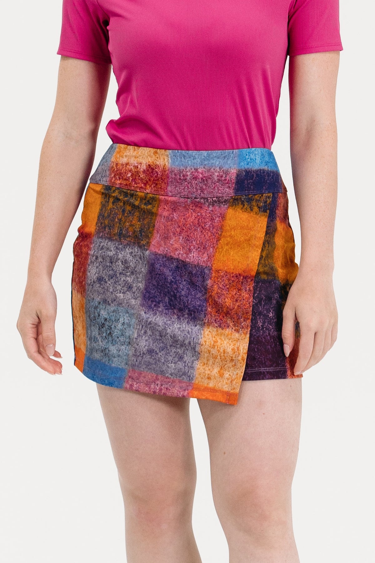 Offset Hem Plaid Skirt