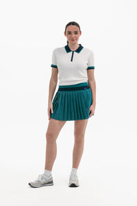 Knit Polo with Striped Hem White/Navy/Green