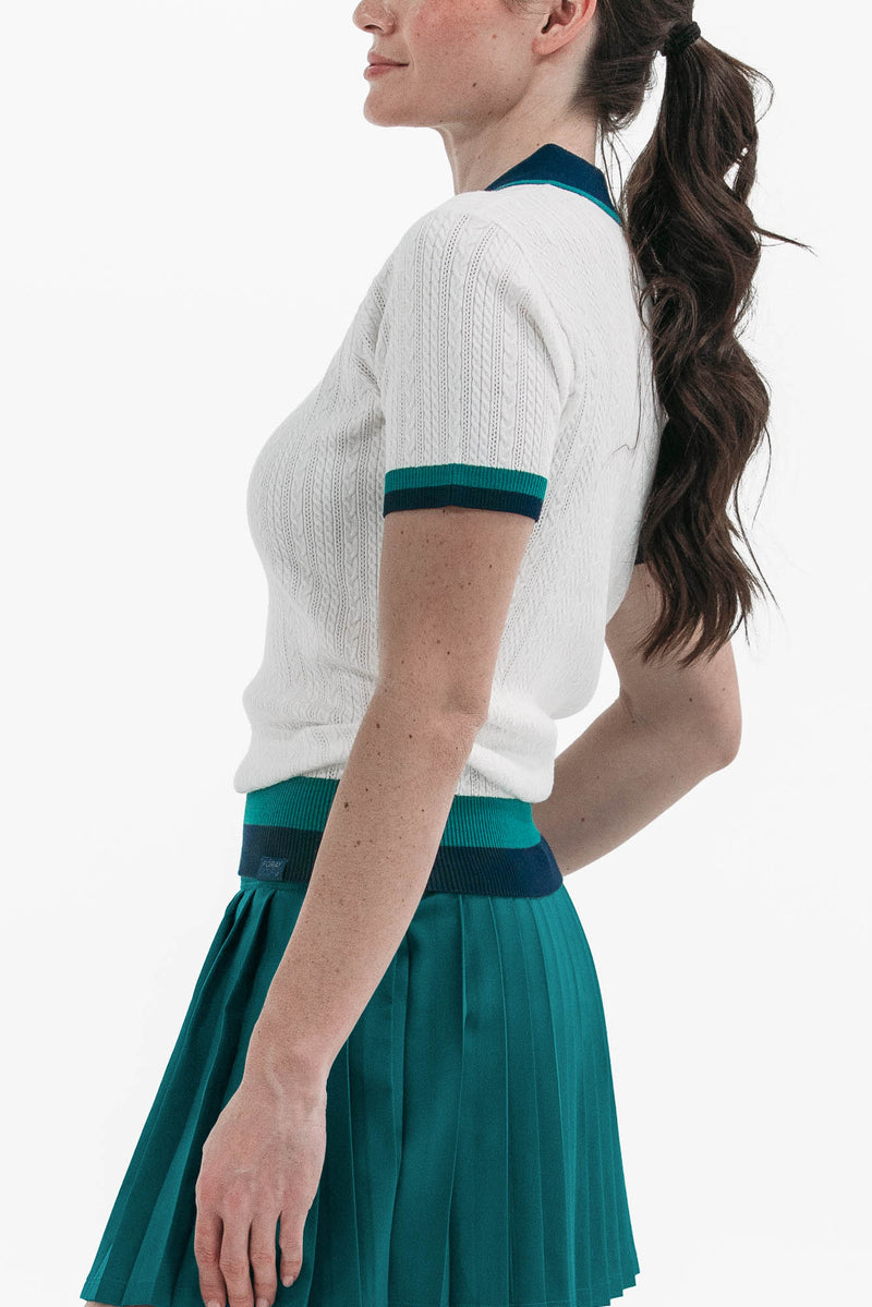 Knit Polo with Striped Hem White/Navy/Green