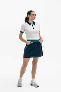 Knit Polo with Striped Hem White/Navy/Green