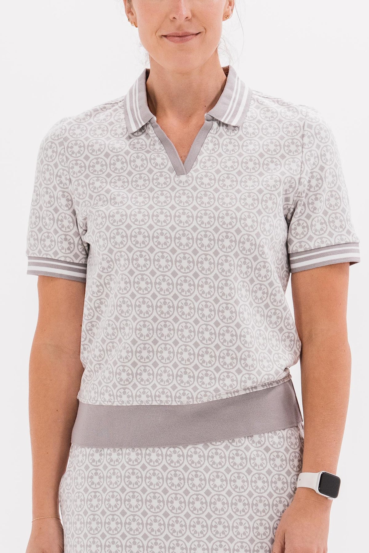 Heritage Knit Polo FG-0604-GRYWHTRSE-XXS